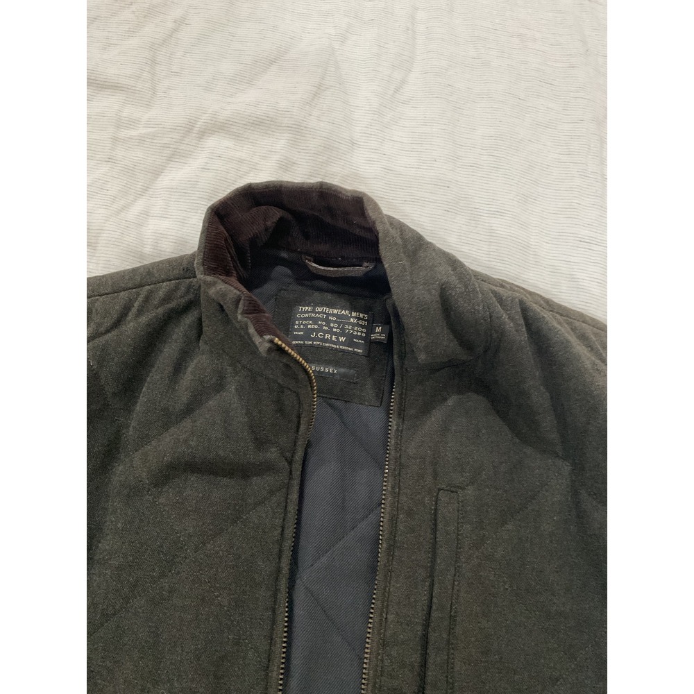 J.Crew Sussex Quilted Vest Mens Medium Gray PrimaLoft Insulated Full Zip Cotton
